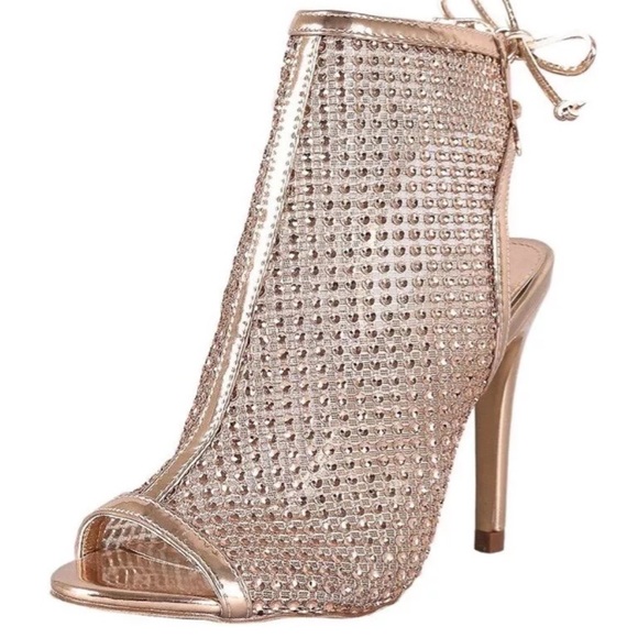 Windsor Sexy Rose Gold Rhinestone Peep Toe Cutout Heel High Heels Booties 7.5 - Picture 5 of 15